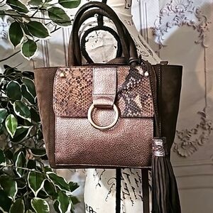 Vittoria Napoli River Metallic Suede Python Coffee Brown Handbag/ Crossb…